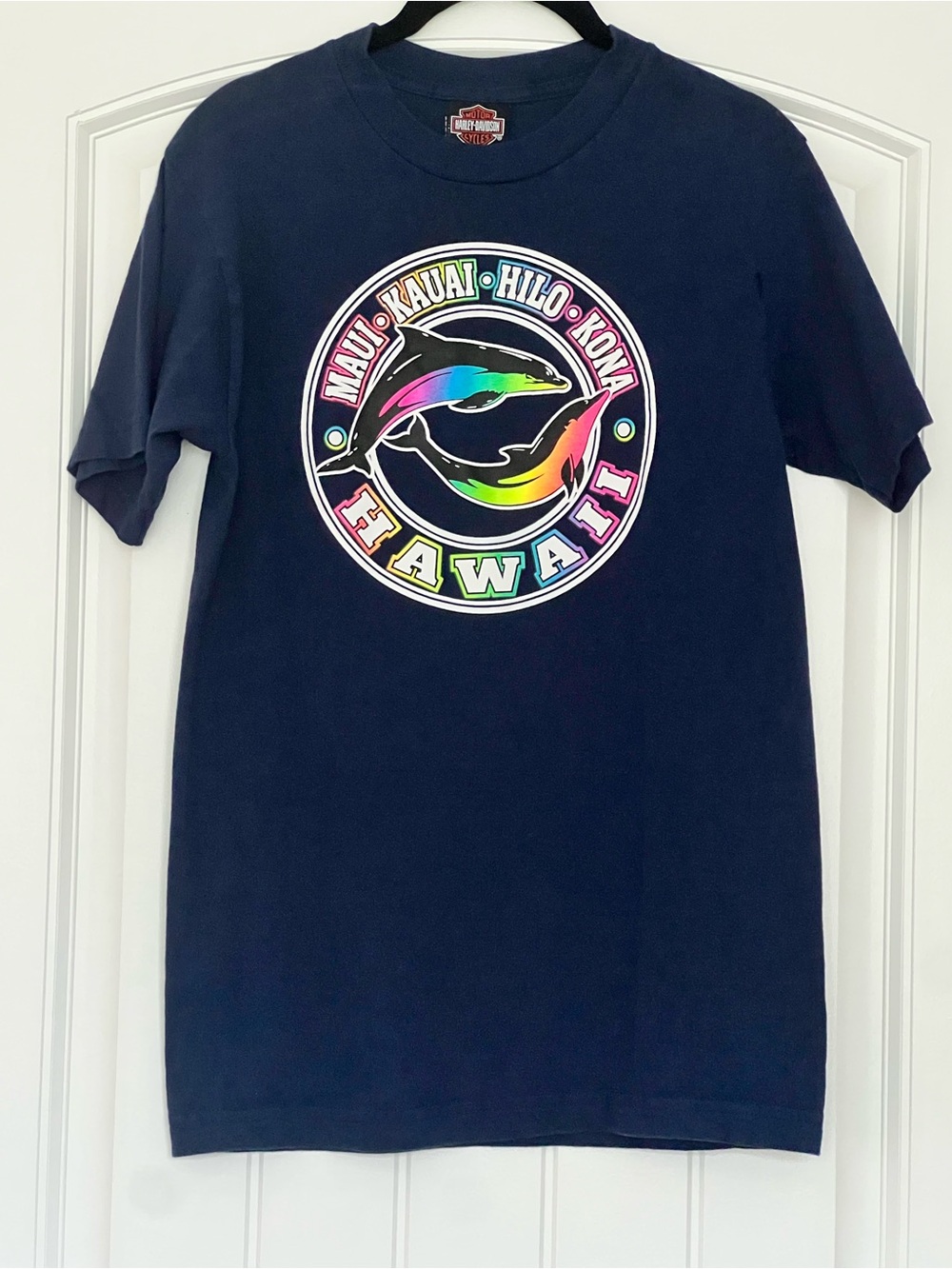 Harley Davidson Hawaii Neon Dolphin Graphic Tee Navy Size